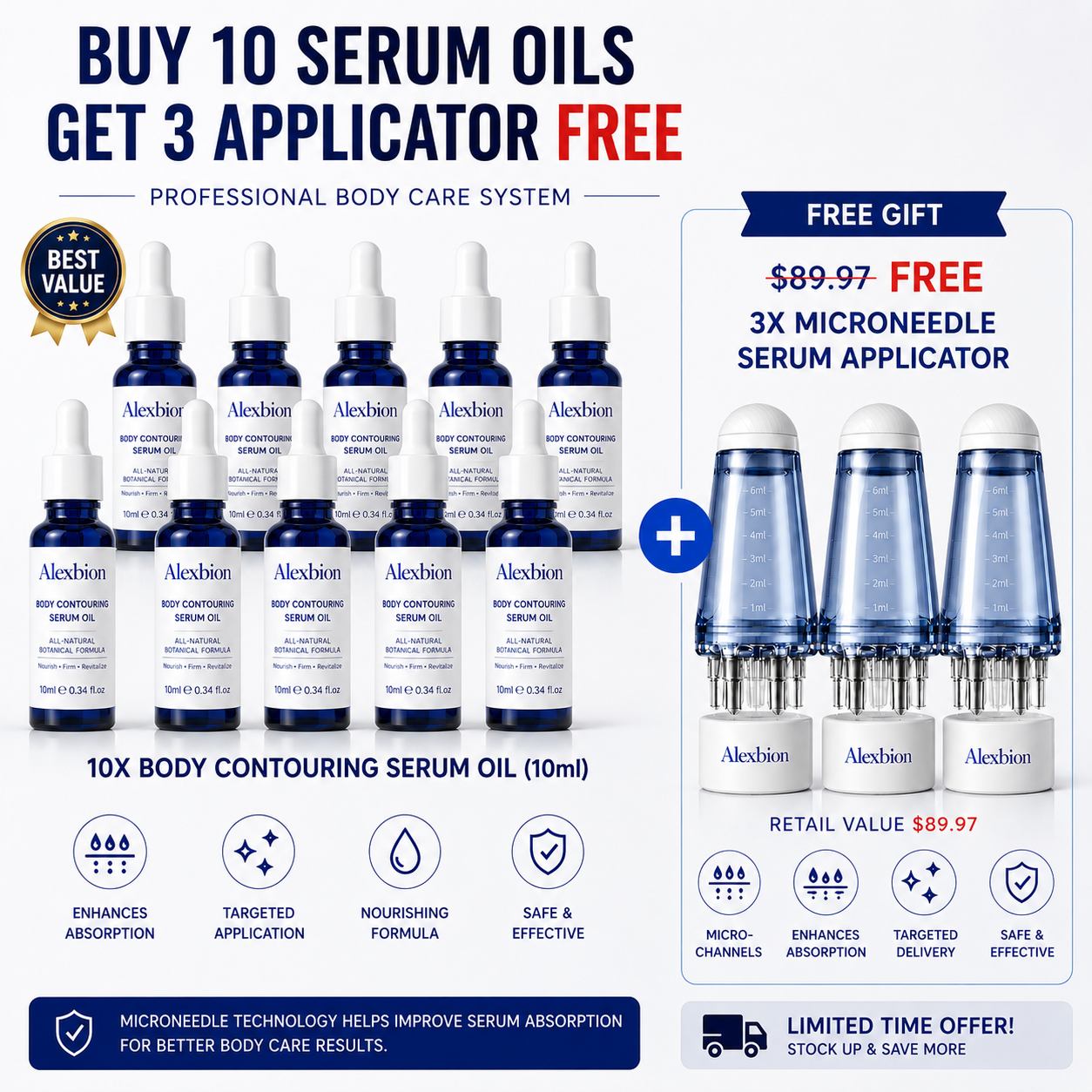 10 Bottles + 3 Free Rollers